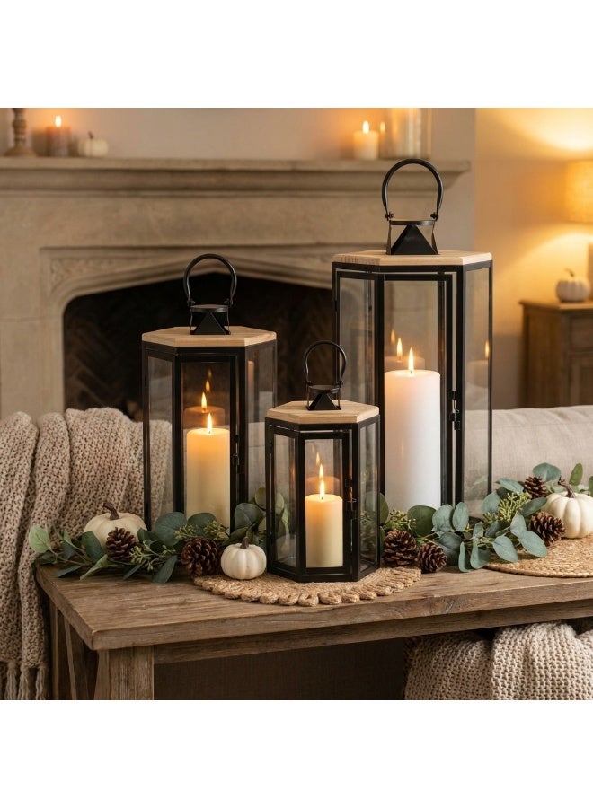 ليفينج مجموعة فوانيس رمضان  معدنية خشبية    تصميم كلاسيكي 3 قطع - Image 5